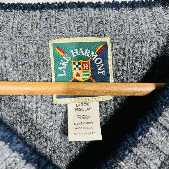 Vintage 90s Lake Harmony USA V Neck Grandpa Sweater Chunky Waffle Knit - L - Picture 4 of 4